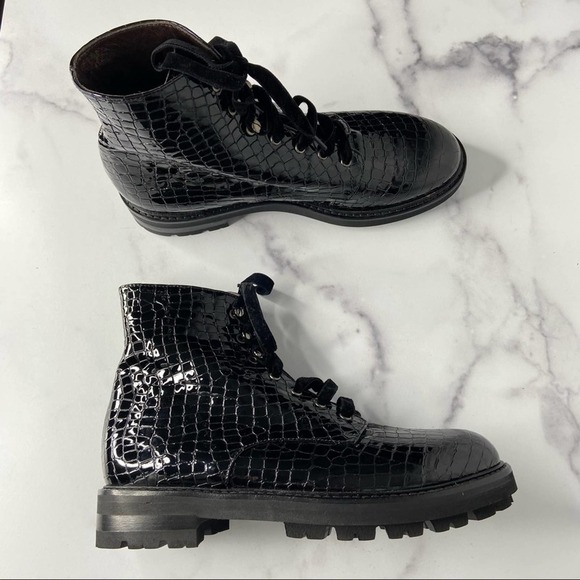 ATTILIO GIUSTI LEOMBRUNI Combat Boot Croc Embossed Patent Leather Size NWOT - Picture 6 of 12